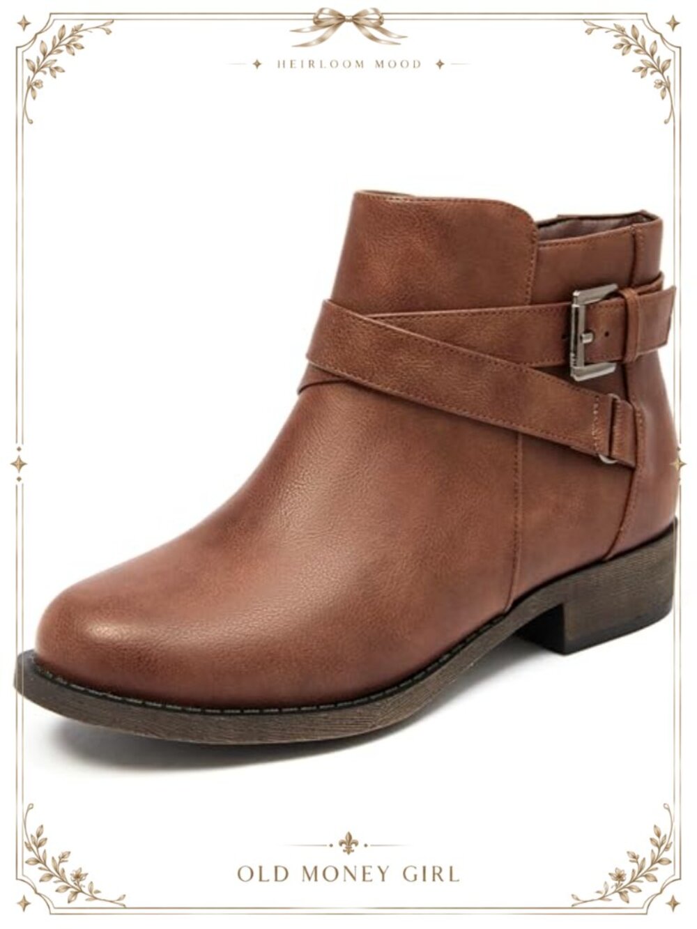 Faux Leather Ankle Boots Low Block Heel Side Zipper Round Toe Booties